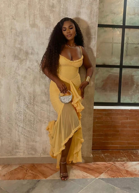 Solene Ruffle Maxi Dress - Yellow