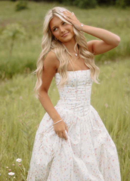 Seraphina Midi Dress - White Floral