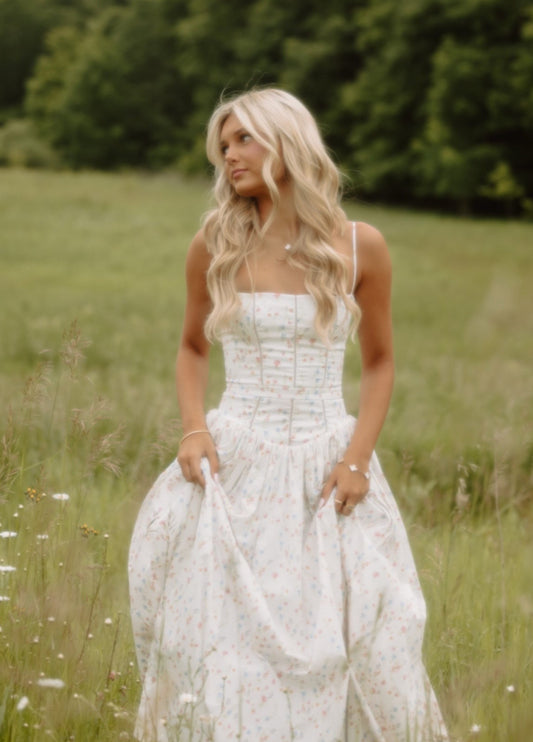 Seraphina Midi Dress - White Floral